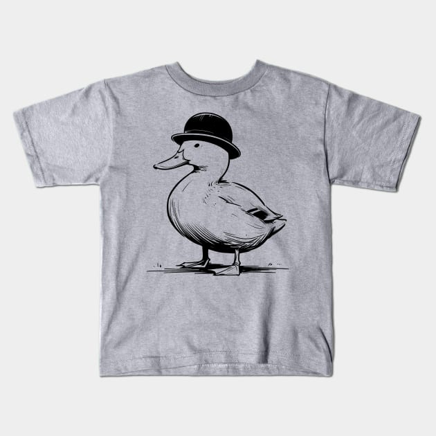 duck wearing a bowler hat Kids T-Shirt by Yopi